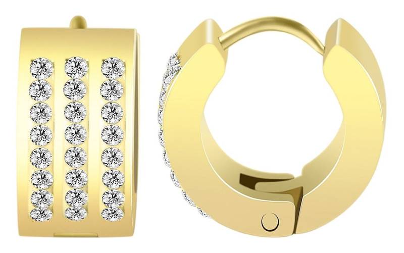 Adelia´s Paar Creolen Damen Creolen aus poliertem Edelstahl und Strass Ø 9 mm von Adelia´s