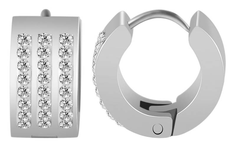 Adelia´s Paar Creolen Damen Creolen aus poliertem Edelstahl und Strass Ø 9 mm von Adelia´s