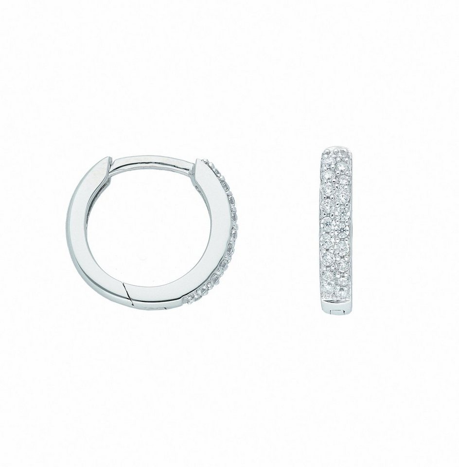 Adelia´s Paar Ohrhänger 1 Paar 585 Weißgold Ohrringe / Creolen mit Zirkonia Ø 13,1 mm, mit Zirkonia Goldschmuck für Damen von Adelia´s