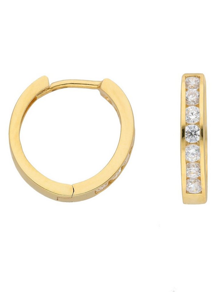 Adelia´s Paar Ohrhänger 333 Gold Ohrringe Creolen mit Zirkonia Ø 13,6 mm, mit Zirkonia Goldschmuck für Damen von Adelia´s