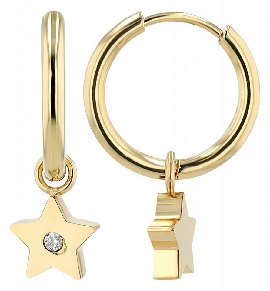 Adelia´s Paar Ohrhänger Damen Ohrhänger aus Edelstahl mit Stern und Strass - - Ø 12 mm von Adelia´s