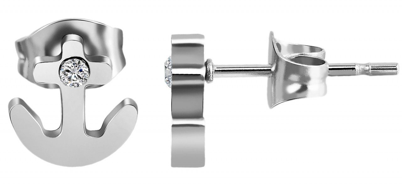 Adelia´s Paar Ohrhänger Damen Ohrstecker aus poliertem Edelstahl mit Anker und Strass von Adelia´s