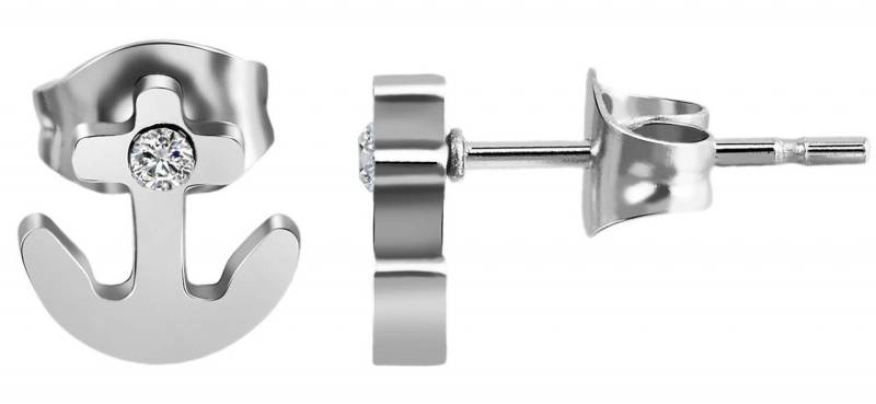 Adelia´s Paar Ohrhänger Damen Ohrstecker aus poliertem Edelstahl mit Anker und Strass von Adelia´s