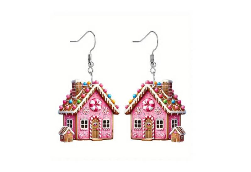 Adelia´s Paar Ohrhänger Weihnachtsschmuck Ohrringe Ohrhänger Lebkuchenhaus aus Acryl, Weihnachtsschmuck Ohrhänger Lebkuchenhaus aus Acryl von Adelia´s