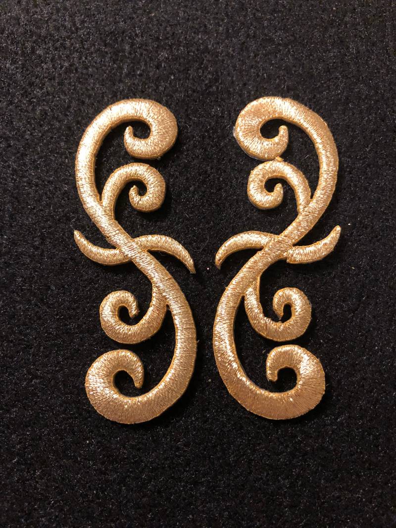 Applikation - Metallic Gold Gestickte Schnörkel 2Er-Set Zum Aufbügeln von AdelineMercantile