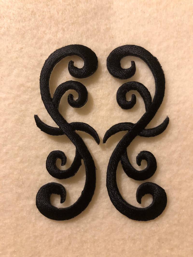 Applikation - Schwarze Gestickte Schnörkel, 2Er-Set Zum Aufbügeln von AdelineMercantile