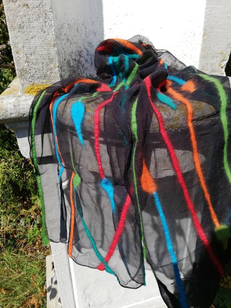 Seidenschal Chiffonseide Schilf Grün Rot Türkis Orange Merinowolle Seide Nunofilzschal Langschal Tuch Damen Schal Geschenkideen Für Frauen von AdelineSchoden