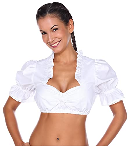 Adelstrachten Dirndl Blusen Damen weiß mit Schnürung und Verstellbarer Ausschnitttiefe I Sexy Trachtenbluse Damen weiß I Dirndlbluse Damen weiß KF201 (34) von Adelstrachten