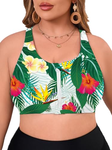 Aderea Damen Sport-BH, Bikini-Oberteil für große Brust, Racerback, Schwimm-BHs, Reißverschluss vorne, Badeanzug, Oberteil, Badeanzug, nur Oberteil von Aderea