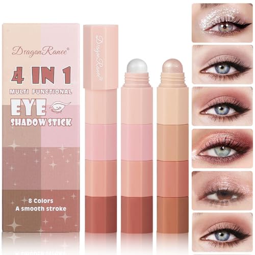 8 Colour Lidschatten Stick Weiche Cremige Matte Schimmer Lidschatten, Fine Glitter Eyeshadow Stick, Smooth Creamy Nude Eyeshadow Pencil, Face & Eye Highlighter Pen, Highly Pigmented Eyeshadow Crayon von Skynest