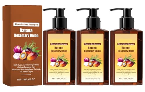 3-in-1 Nourishing Conditioning Shampoo, Batana Oil & Rosemary & Onion, Reduce Hair Loss Shampoo, Strengthens Roots & Adds Shine, Thicker and Stronger Hairs, Volumizing Cleanser for Men Women (3Pcs) von Aderpmin