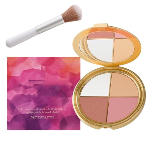 Glowjiu Highlighting Eye & Cheek Palette, Eye & Cheek palette - Eyeshadow And Highlighter Makeup, 4-In-1 Highlight Shades Makeup for Blush, Makeup Palettes Contour Kits (1Pcs) von Aderpmin