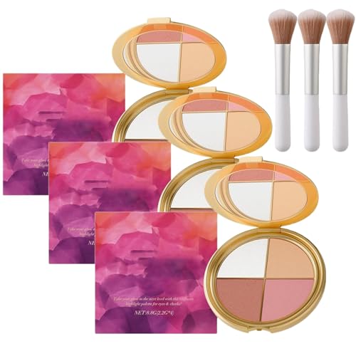Glowjiu Highlighting Eye & Cheek Palette, Eye & Cheek palette - Eyeshadow And Highlighter Makeup, 4-In-1 Highlight Shades Makeup for Blush, Makeup Palettes Contour Kits (3Pcs) von Aderpmin