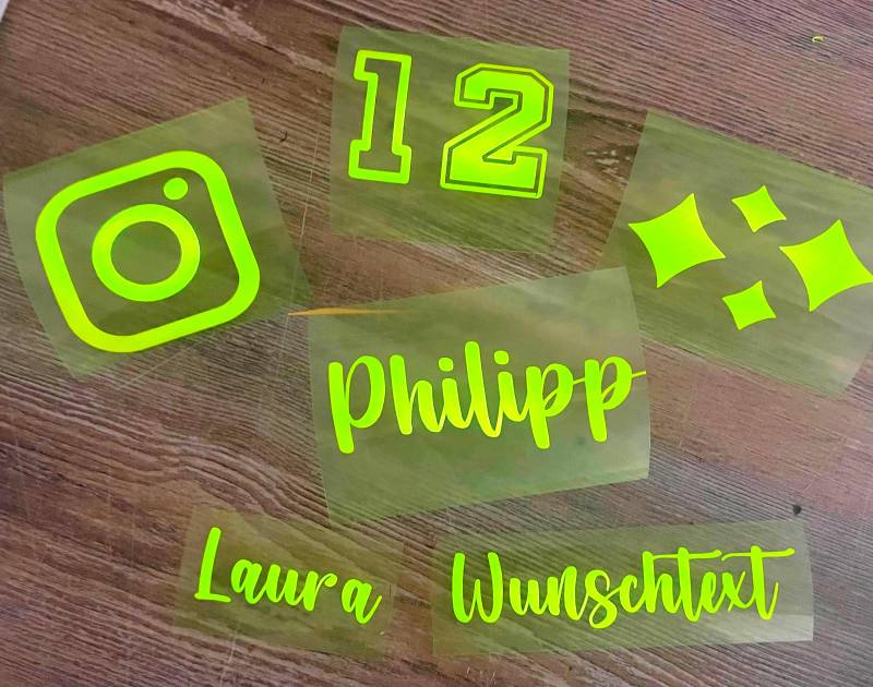 Nachtleuchtendes Bügelbild in Neonfarbe Gelb - Individueller Wunschtext Oder Design von AdesiveDesign