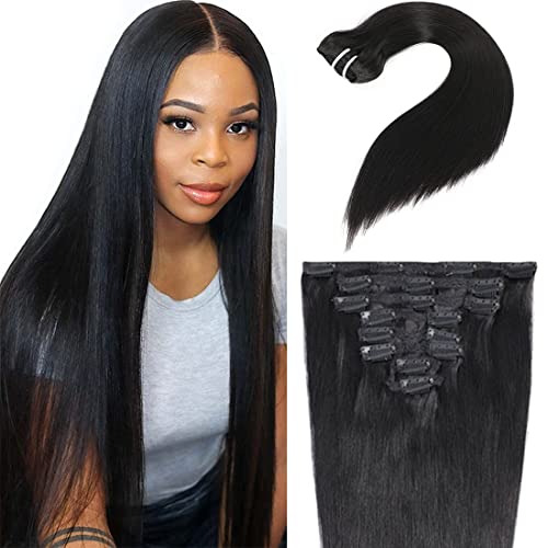 Adette Gerade Clip-In-Extensions für schwarze Frauen, 55,8 cm, unbehandeltes Echthaar, 10A, weich, seidig, natürliche Farbe, Ins 135 g, Set 1B - gerade Adette Gerade Clip-In-Extensions für schwarze Frauen, 55,8 cm, unbehandeltes Echthaar, 10A, weich, seidig, natürliche Farbe, Ins 135 g, Set 1B - gerade von Adette