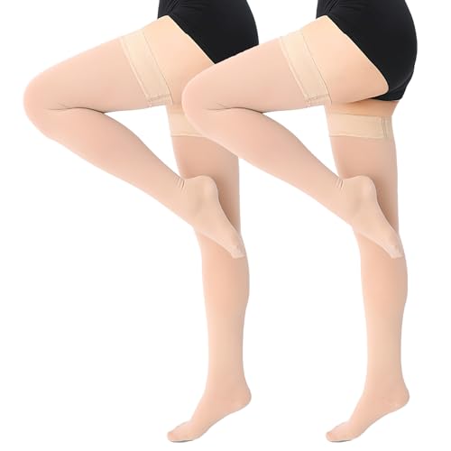 20-30 mmHg Medizinische Kompressionsstrümpfe Damen Herren Klasse 2,Geschlossene Lang Thrombosestrümpfe Stützstrümpfe Oberschenkel mit Silikonband für Krampfadern Ödeme Flug.Antithrombosestrümpfe von Adfuenom