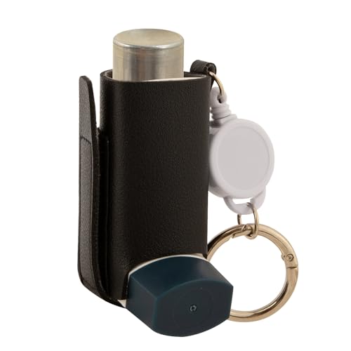 Adfuenom Inhalator-Hülle, Asthma-Inhalator-Halter, Schlüsselanhänger, Inhalator-Abdeckung, einziehbarer Clip, PU-Leder, schützendes Reise-Handliches Mini-Holster für Kinder und Erwachsene. Tragetasche von Adfuenom
