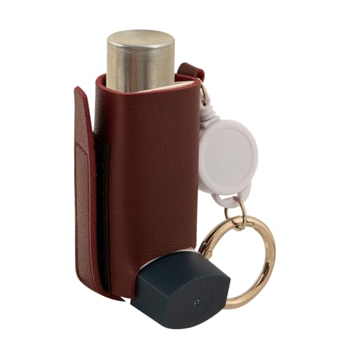 Adfuenom Inhalator-Hülle, Asthma-Inhalator-Halter, Schlüsselanhänger, Inhalator-Abdeckung, einziehbarer Clip, PU-Leder, schützendes Reise-Handliches Mini-Holster für Kinder und Erwachsene. Tragetasche von Adfuenom