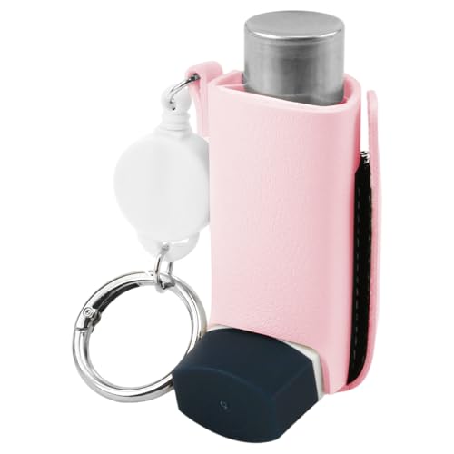 Adfuenom Inhalator-Hülle, Asthma-Inhalator-Halter, Schlüsselanhänger, Inhalator-Abdeckung, einziehbarer Clip, PU-Leder, schützendes Reise-Handliches Mini-Holster für Kinder und Erwachsene. Tragetasche von Adfuenom