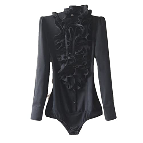 Adhdyuud Damen Blusen und Hemden Büro Business Arbeit Bodysuits Polka Dot Rüschen Tops Strampler Overall, Schwarz , 38 von Adhdyuud