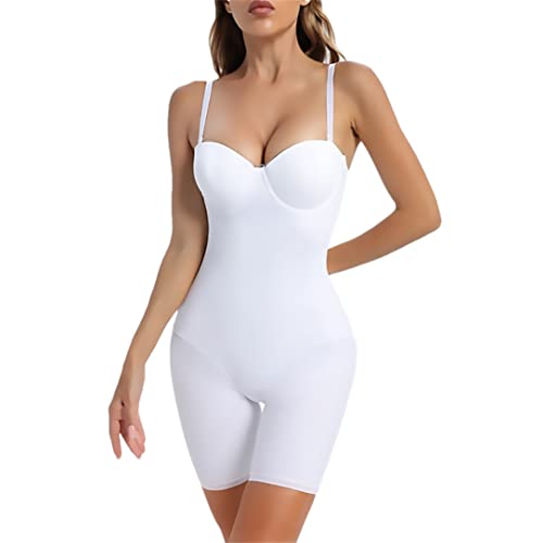 Adhdyuud Damen Bodysuits Strampler Skinny Jumpsuit Sexy Playsuit Shapewear Bodycon Body Shaper, weiß, 46 von Adhdyuud