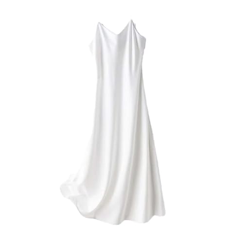 Adhdyuud Damen Elegant Seide Satin Slip Kleid Sommer Ärmellos V-Ausschnitt Spaghettiträger Kleider, weiß, L von Adhdyuud
