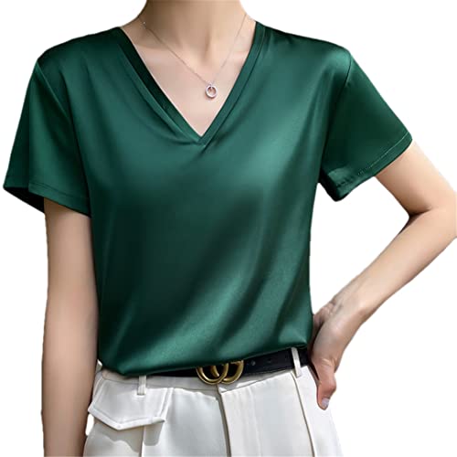 Adhdyuud Damen Seide Kurzarm T-Shirt Sommer Einfarbig V-Ausschnitt Top Strick Bottoming Shirt, Dark En8, XXX-Large Adhdyuud Damen Seide Kurzarm T-Shirt Sommer Einfarbig V-Ausschnitt Top Strick Bottoming Shirt, Dark En8, XXX-Large von Adhdyuud
