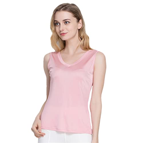 Adhdyuud Damen Sommer 100% echte Seide Tops Casual Strickshirts Bequem Atmungsaktiv Lose V-Ausschnitt T-Shirts, rose, XXL von Adhdyuud