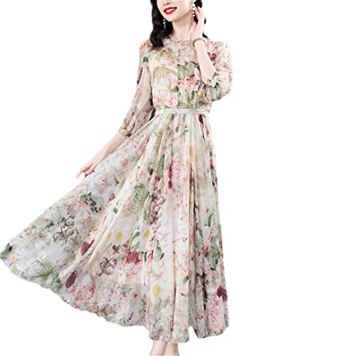 Adhdyuud Damen Sommer Seidenkleid Blumenmuster Strand Boho Midi Kleider Übergröße Elegant Vestidos, siehe abbildung, X-Large von Adhdyuud