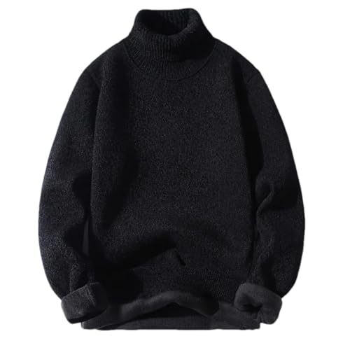 Adhdyuud Fleece-Pullover für Herren, warm, einfarbig, Rollkragen, Strickpullover, lässig, locker, warmer Pullover, Schwarz , Medium von Adhdyuud