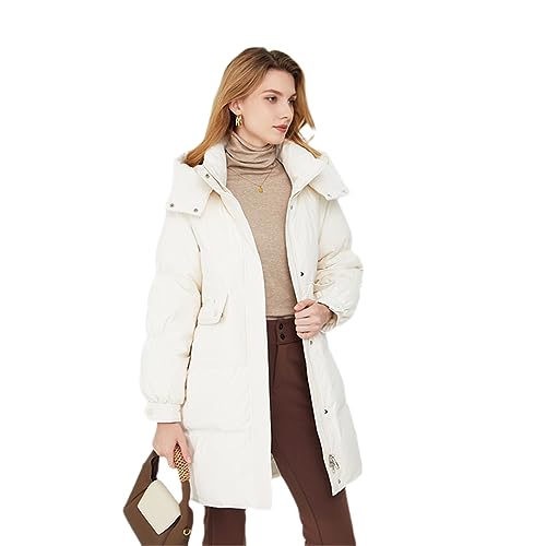 Adhdyuud Frauen Puffer Warme Jacke Winter Mit Kapuze Dicke Weiße Ente Daunenmantel Lässige Wasserdichte Lange Parkas Beige S von Adhdyuud