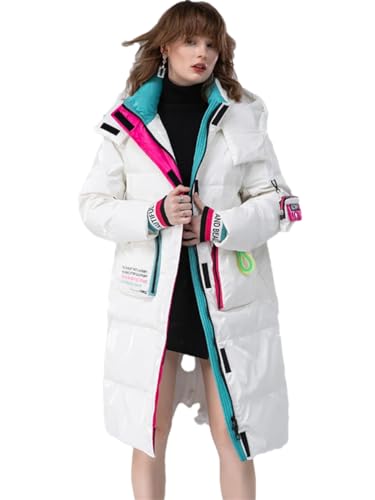 Adhdyuud Frauen Weiße Ente Unten Jacke Lose Solide Warme Unten Lange Mit Kapuze Jacken Parka, weiß, 36 von Adhdyuud