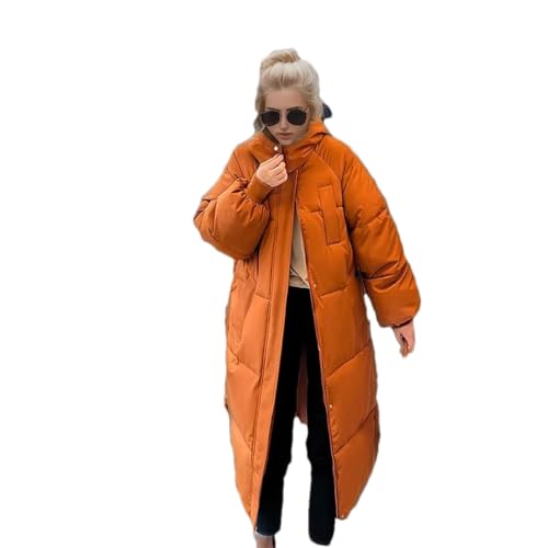 Adhdyuud Frauen X-Lange Kapuze Parkas Mantel Winter Lose Solide Verdicken Warme Schnee Gepolsterte Daunenjacken, Orange, 46 von Adhdyuud