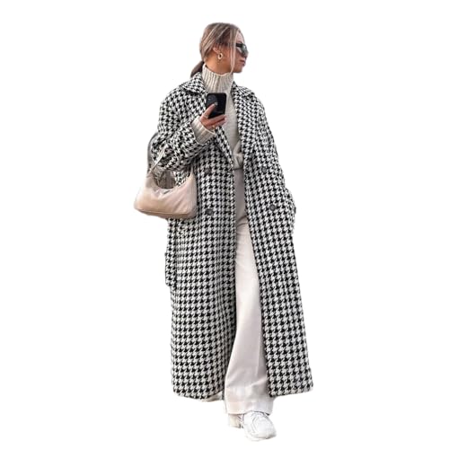 Adhdyuud Frauen Zweireiher Mäntel Langarm Zweireiher Print Gerade Trenchcoats Schwarzer Mantel, Schwarz , 42 von Adhdyuud