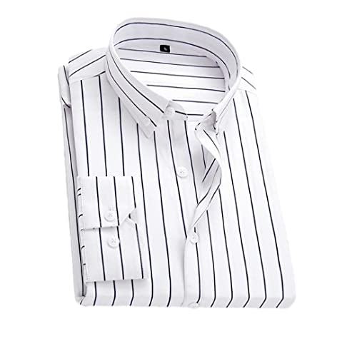 Adhdyuud Herren Casual Button-Down Shirts Casual Gestreiftes Hemd Revers Business Arbeitshemd, weiß, 3XL von Adhdyuud