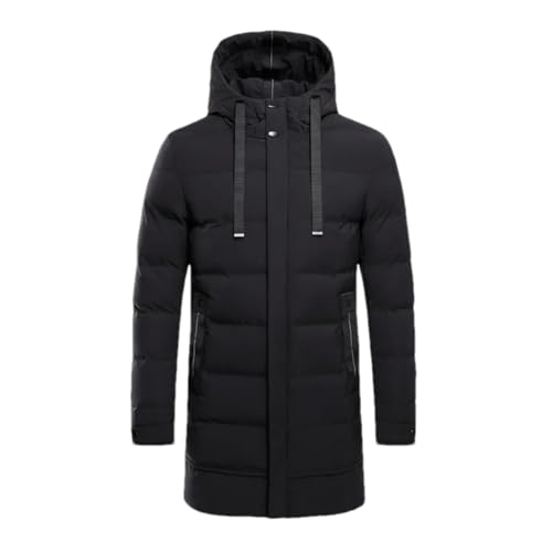 Adhdyuud Herren Lange Dicke Jacke Warme Kapuze Parkas Mäntel Outfits Klassische Tasche Baumwolle Outwear, Schwarz , M von Adhdyuud