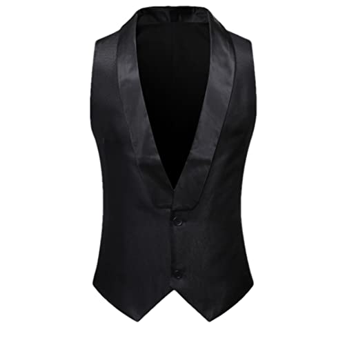 Adhdyuud Herren Schalkragen Anzugweste Slim Fit Ärmellose Weste Formal Business Hochzeit Bräutigam Smoking Westen, Schwarz , S von Adhdyuud