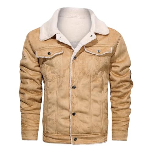 Adhdyuud Herren Slim Lederjacken Business Reißverschluss Revers Bomber Leder Flights Pilotenmäntel, MGH01Khaki, L von Adhdyuud