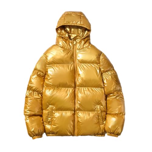 Adhdyuud Männer Unten Baumwolle Jacke Casual Warme Mit Kapuze Parkas Mäntel Glänzende Winterjacken Windjacken, gold, M von Adhdyuud