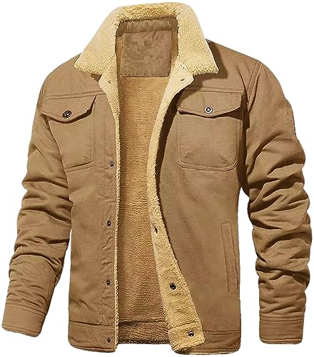 Adhdyuud Männer Warm Liner Wolle Jacke Oberbekleidung Winter Thermal Parka Große Größe Dicke Fleece Bomber Jacken Khaki L von Adhdyuud