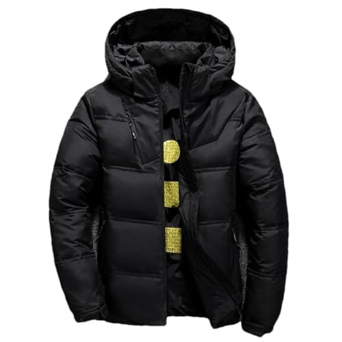 Adhdyuud Männer Winter Warm Mantel Casual Stehkragen Puffer Dicke Weiße Ente Parka Daunenjacke Mit Kapuze, Schwarz , L von Adhdyuud
