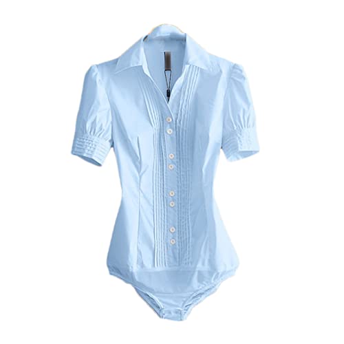 Damen Bodysuits Büro Arbeit Body Shirt Langarm Bodycon Tops und Blusen Frauen Kleidung, blau, 50 von Adhdyuud