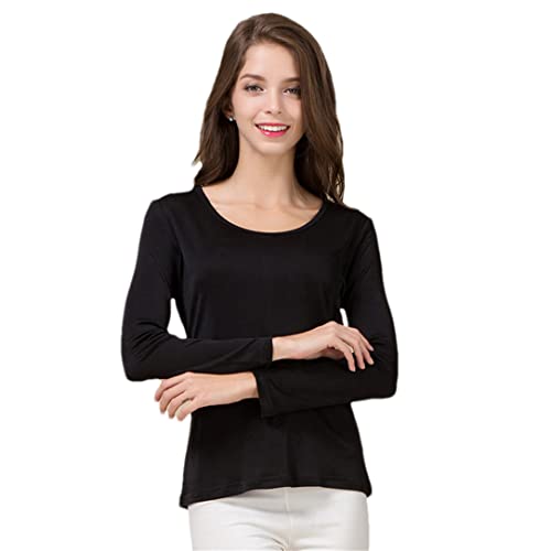 Damen Seide Slim Langarm T-Shirt Maulbeerseide Doppelseitig Strickpullover Bottoming Bluse, Schwarz , M von Adhdyuud