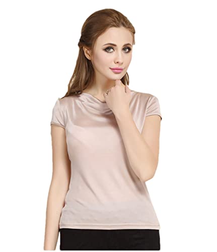Damen Sommer 100% Echte Seide T-Shirt Casual Gestrickt Kurzarm Lose T-Shirts Frauen Tops T-Shirts, beige, M Damen Sommer 100% Echte Seide T-Shirt Casual Gestrickt Kurzarm Lose T-Shirts Frauen Tops T-Shirts, beige, M von Adhdyuud