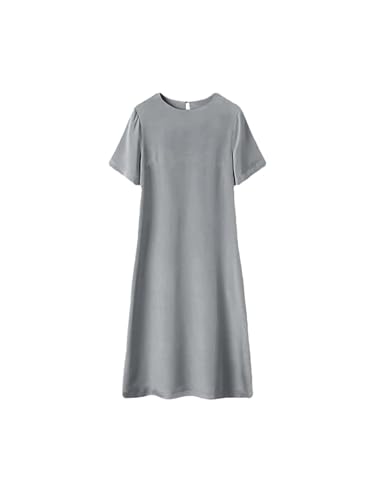 Damen-Sommerkleid aus Seide, elegant, kurze Ärmel, Rundhalsausschnitt, einfarbig, Party-Cocktailkleid, Schiefergrau, L von Adhdyuud