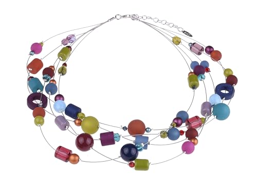 Adi-Modeschmuck 5-strängige Kette 'Valerie', Mischung aus Polaris-, Glas- und Acrylperlen in vielen Farben und ausgefallenen Formen, handgefertigt in Berlin von Adi-Modeschmuck