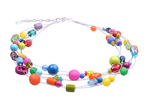 Adi-Modeschmuck 5-strängige Kette 'Valerie', Mischung aus Polaris-, Glas- und Acrylperlen in vielen Farben und ausgefallenen Formen, handgefertigt in Berlin von Adi-Modeschmuck