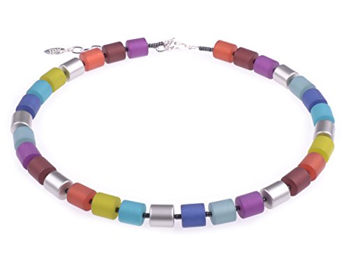 Adi-Modeschmuck Bunte Kette “Bärbel” aus Polaris- und lackierten Acrylzylindern in herbstlichen Farben. Handgefertigt in Berlin. von Adi-Modeschmuck
