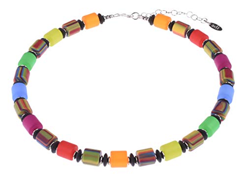 Adi Modeschmuck Damenkette "Janina", originelle Mischung aus Polaris- und Zebra Zylinderperlen in kräftigen Farben, handgefertigt in Berlin (Bunt) von Adi-Modeschmuck