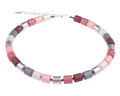 Adi-Modeschmuck Elegante Kette“Bärbel” aus Polariszylindern und Akzenten aus metallic lackierten Zylinderperlen, handgefertigt in Berlin. von Adi-Modeschmuck